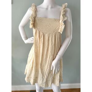 Vintage Y2k Drama Gold Cream Ruffle Babydoll Romantic Sundress size XS